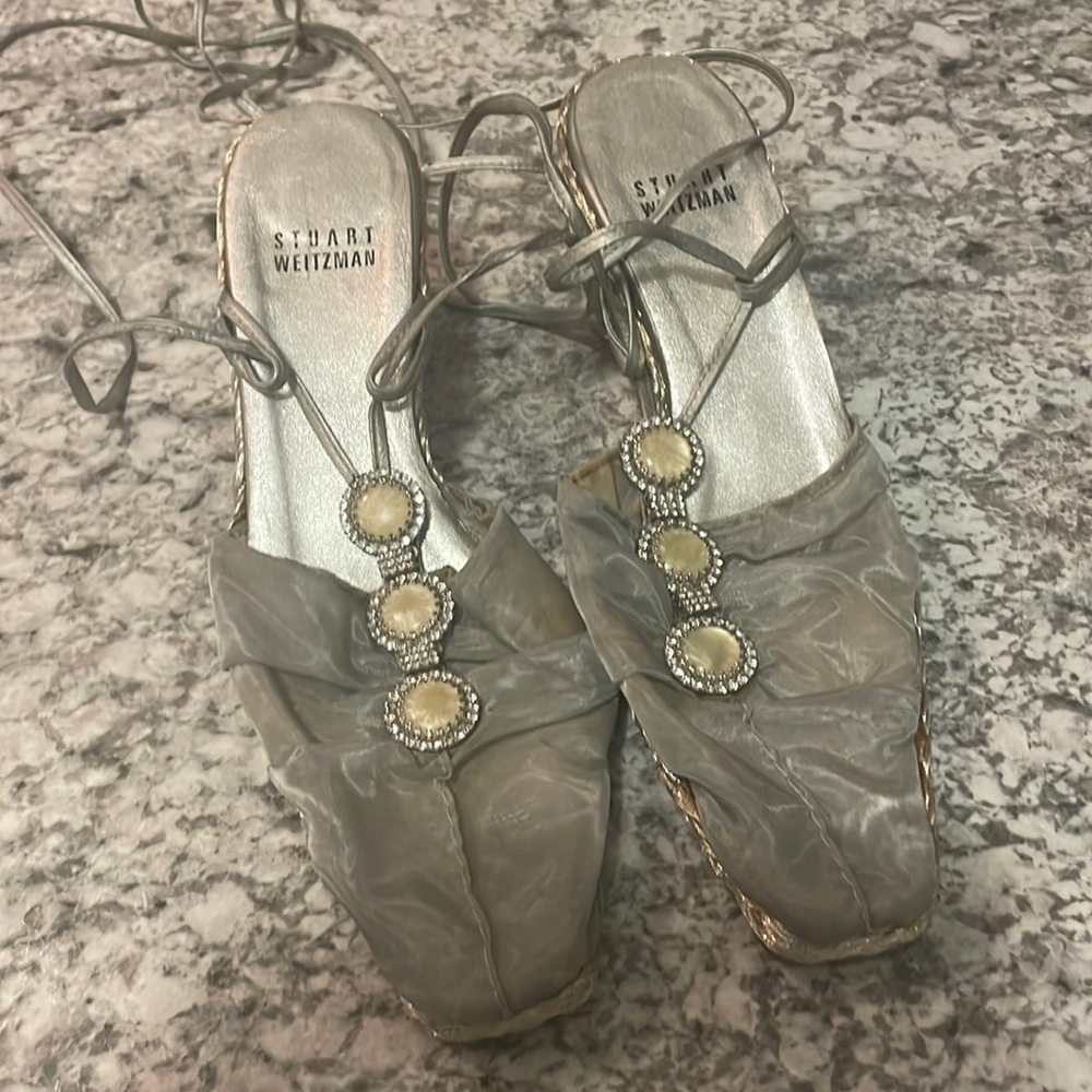 Stuart Weizmann pearl sheer wrap around ankle sandals Size 7half - Picture 6 of 9